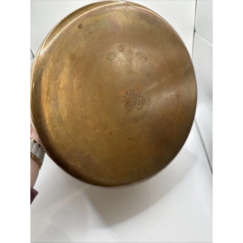 Vintage Revere Ware 1801  8 Qt. Copper Bottom  Stock Pot w/Lid Clinton ILL. USA